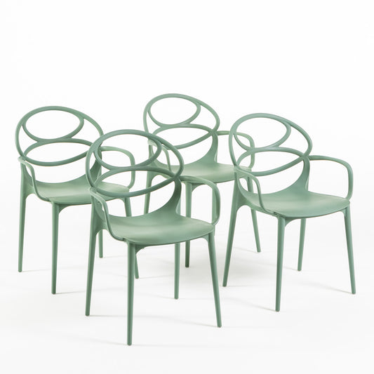 Charlotte – sedia in resina monoblocco con braccioli, colore salvia