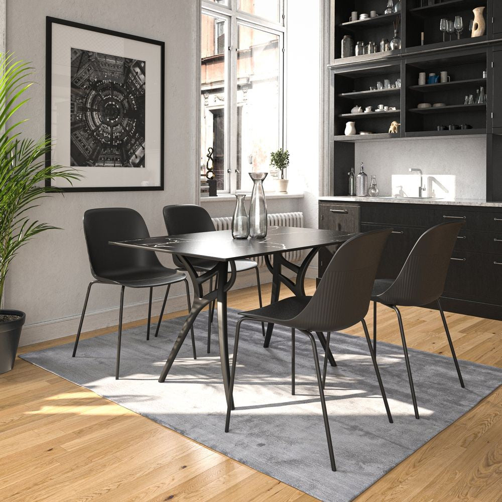 Leone – tavolo in resina con piano in resina melaminica, colore marmo nero, dimensione 140x80 cm