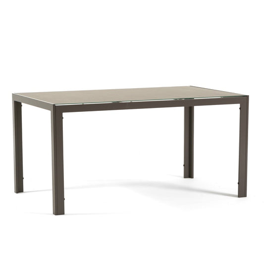 Milo – tavolo in alluminio con piano in vetro decorato