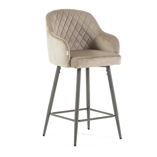 Tessa XL – sgabello in velluto con schienale trapuntato, colore beige, gambe tortora