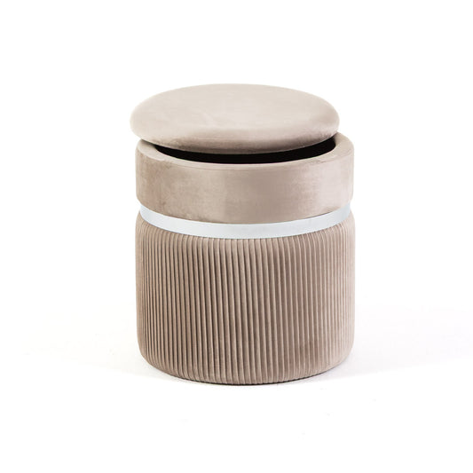 Yuma – pouf contenitore in velluto a coste con dettaglio metallico, colore beige