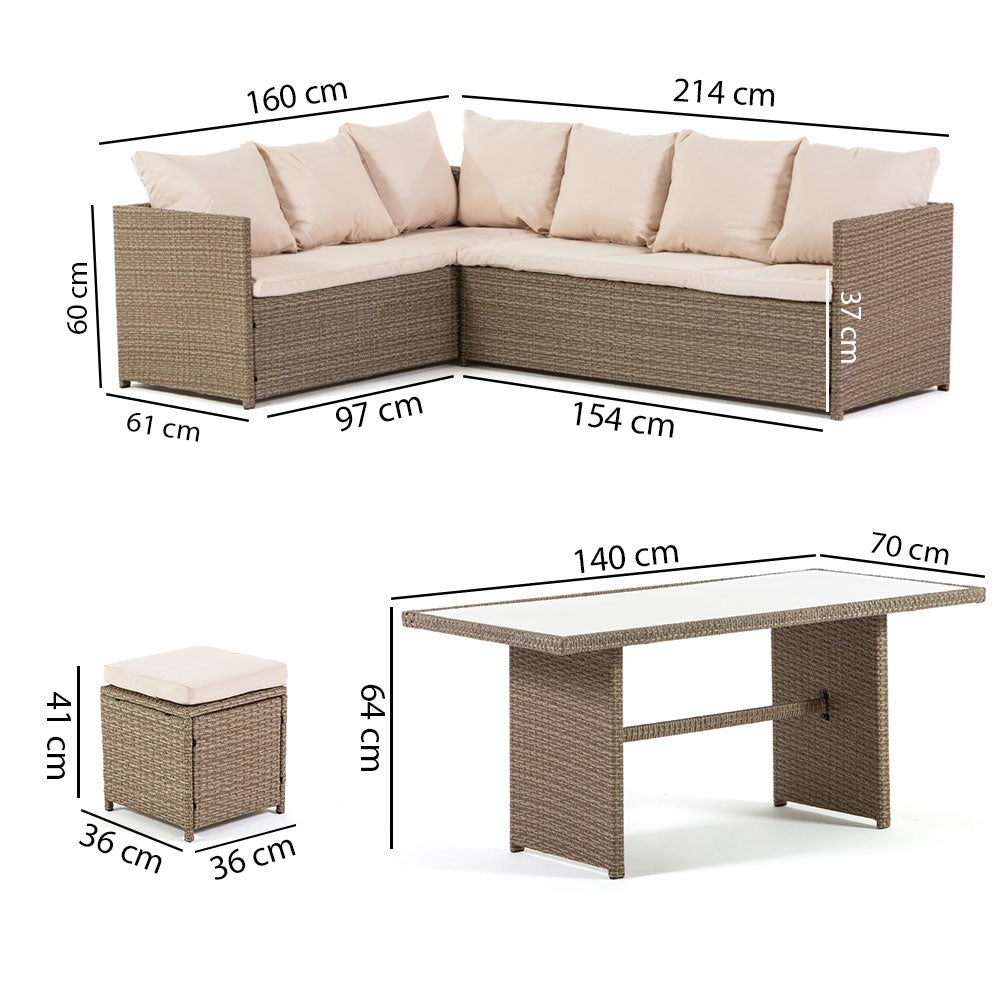 Siena – set da giardino in polyrattan con divano angolare 7 posti