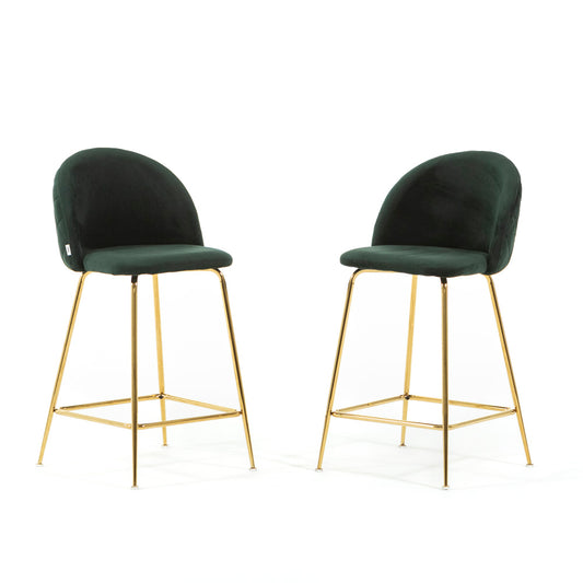 Sara XL – sgabello da cucina in velluto e gambe metallo, colore verde scuro, gambe oro