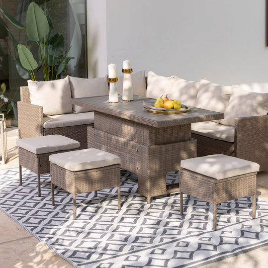 Noto – set da giardino in polirattan con divano angolare e tavolo