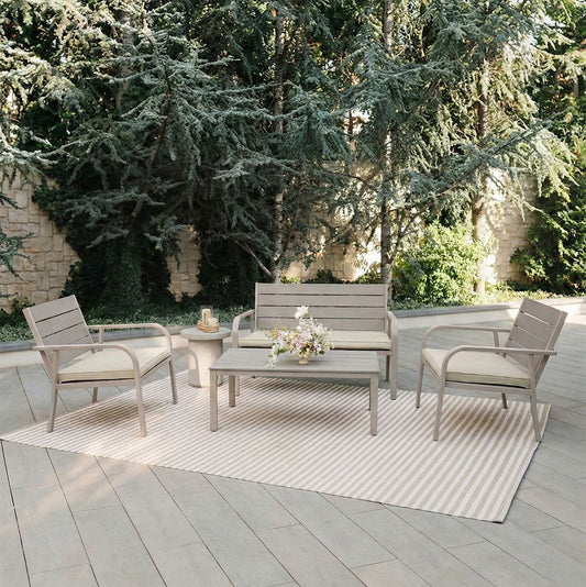 Matera – set da giardino in metallo e polietilene effetto legno