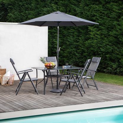 Sanremo – set da giardino con tavolo, 4 sedie reclinabili e ombrellone