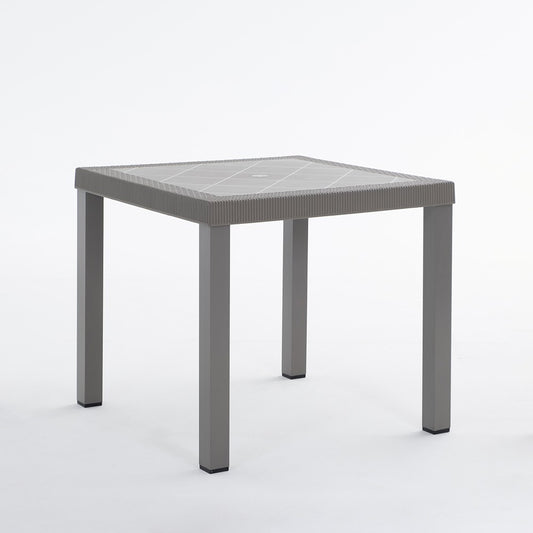 Raul – tavolo in alluminio e polipropilene effetto rattan, colore tortora