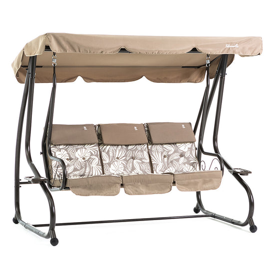 Mizar – Dondolo 3 posti trasformabile in letto tettuccio regolabile, colore bronzo tropicana