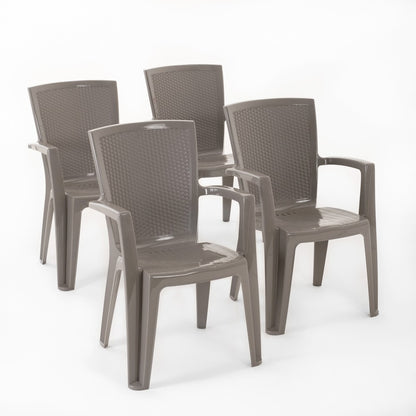 Diana – sedia in polipropilene con schienale effetto rattan, colore tortora