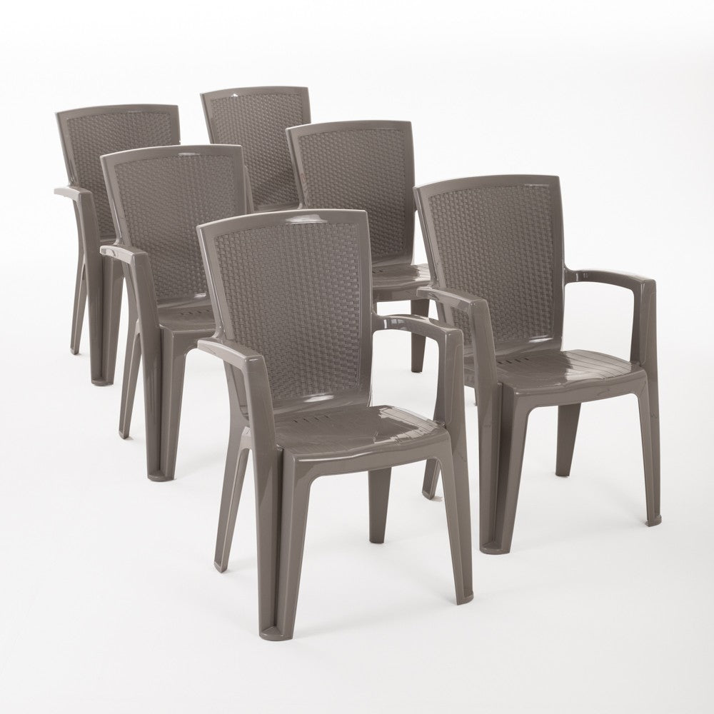 Diana – sedia in polipropilene con schienale effetto rattan, colore tortora