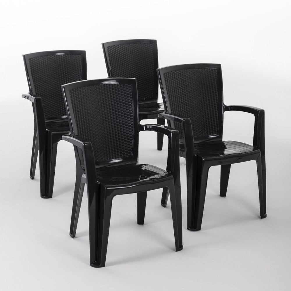 Diana – sedia in polipropilene con schienale effetto rattan, colore antracite
