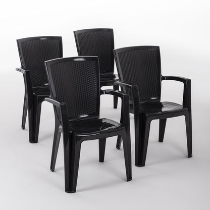 Diana – sedia in polipropilene con schienale effetto rattan, colore antracite