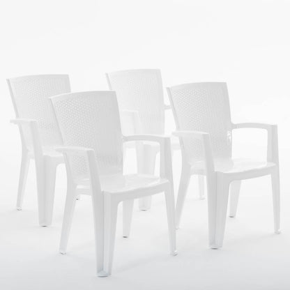 Diana – sedia in polipropilene con schienale effetto rattan, colore bianco