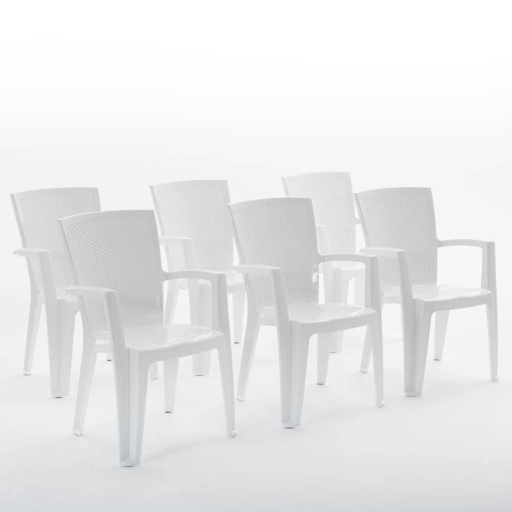 Diana – sedia in polipropilene con schienale effetto rattan, colore bianco