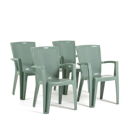 Diana – sedia in polipropilene con schienale effetto rattan, colore salvia