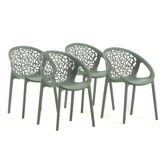 Ambra – sedia in polipropilene da giardino dal design traforato, colore salvia