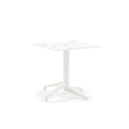 Tom – tavolo pieghevole in alluminio e polipropilene, colore marmo bianco, dimensione 77x77 cm