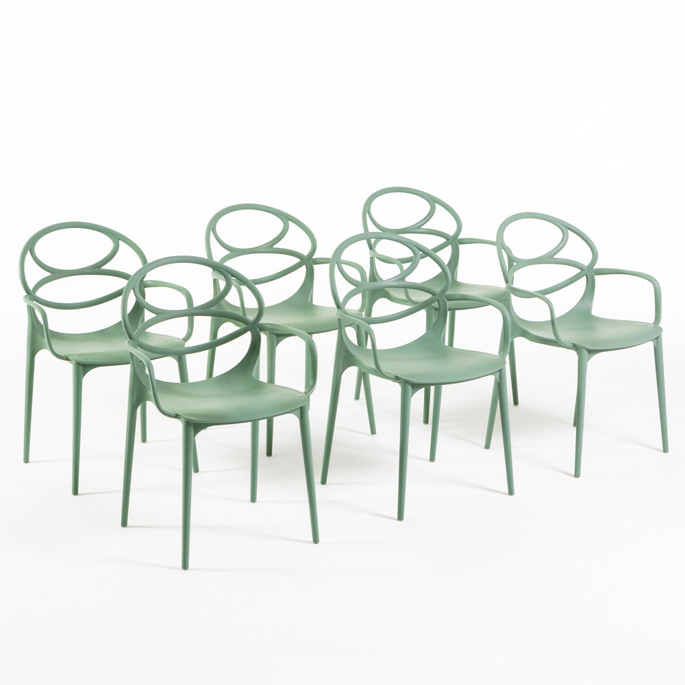 Charlotte – sedia in resina monoblocco con braccioli, colore salvia