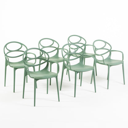 Charlotte – sedia in resina monoblocco con braccioli, colore salvia