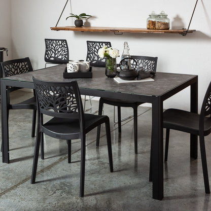 Milo – tavolo in alluminio con piano in vetro decorato