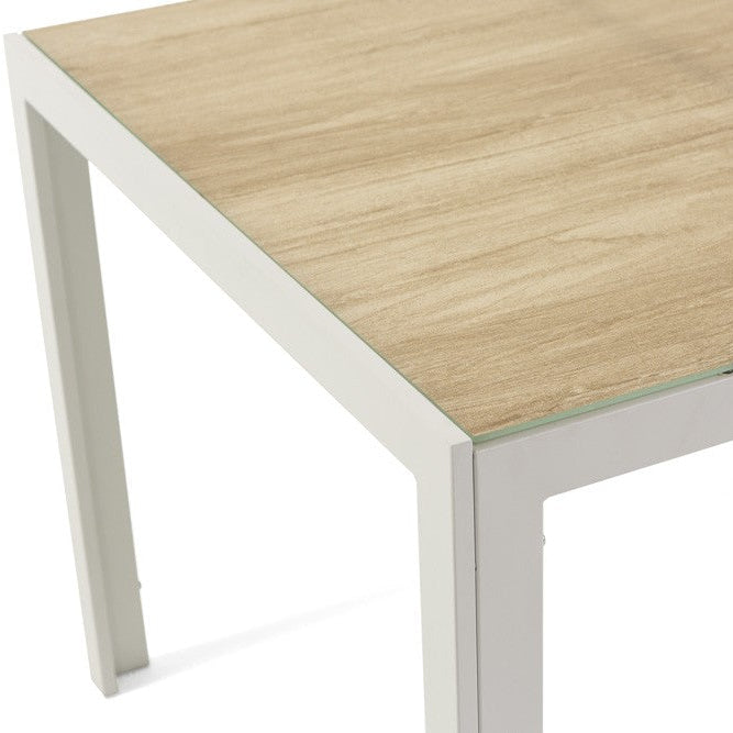 Milo – tavolo in alluminio con piano in vetro decorato