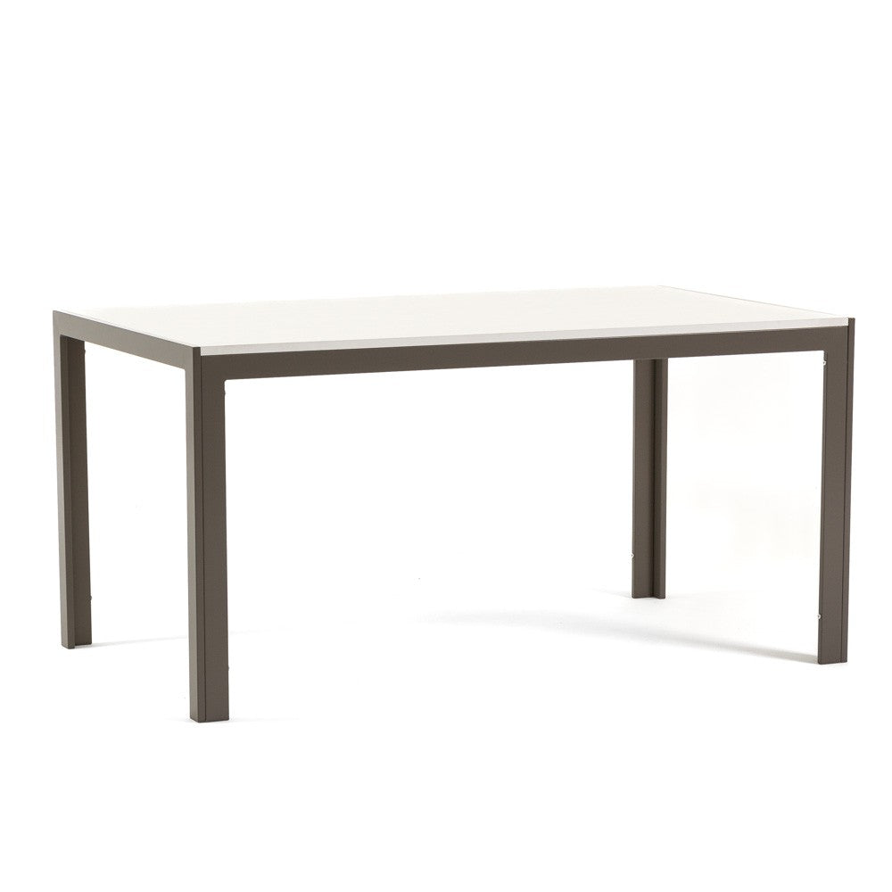 Noah – tavolo in MDF effetto legno e struttura alluminio, struttura tortora, top tavolo bianco legno