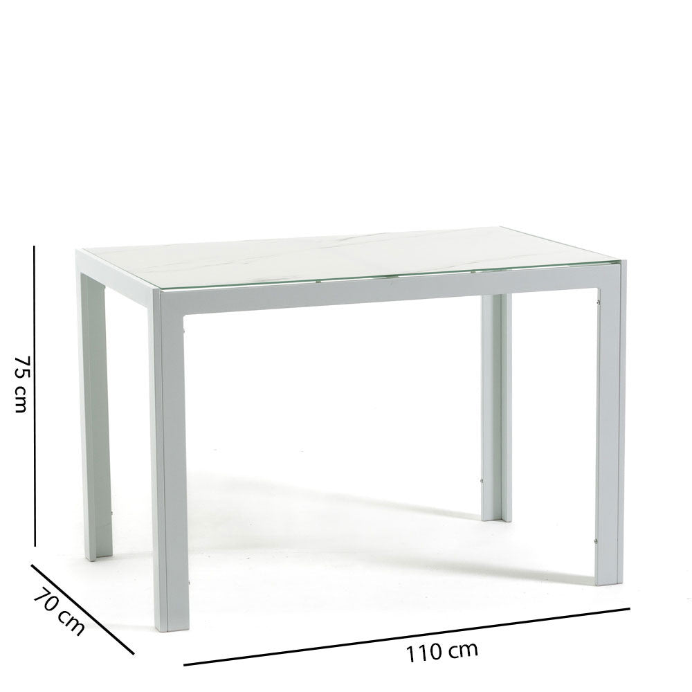 Milo XS – tavolo in alluminio con piano in vetro decorato