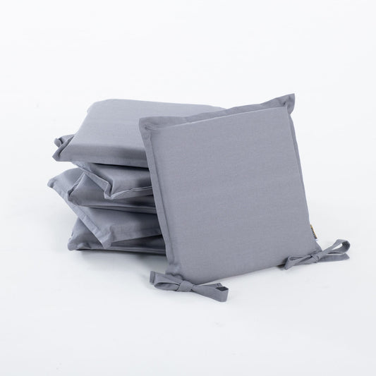 Cuscini per sedie con laccetti in cotone e volant decorativo, colore grigio