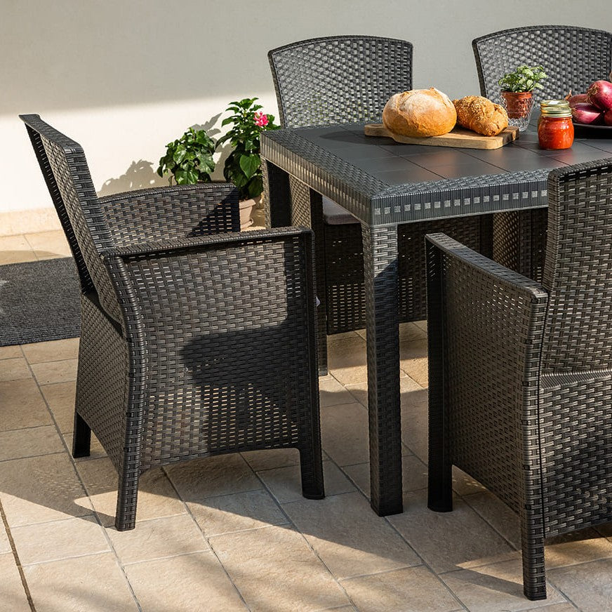 Como XL – tavolo da giardino 150x90 con 6 poltrone effetto rattan