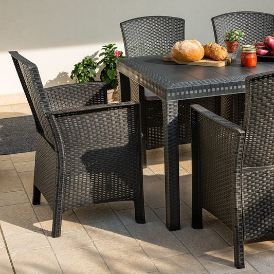 Como XL – tavolo da giardino 150x90 con 6 poltrone effetto rattan