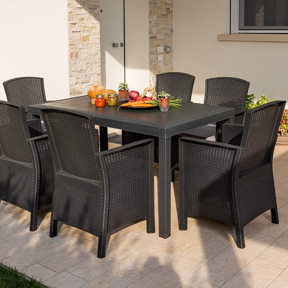 Como XL – tavolo da giardino 150x90 con 6 poltrone effetto rattan