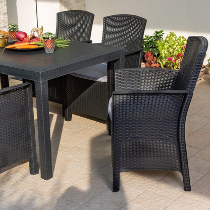 Como XL – tavolo da giardino 150x90 con 6 poltrone effetto rattan