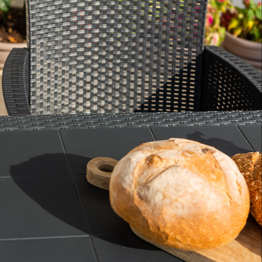 Como XL – tavolo da giardino 150x90 con 6 poltrone effetto rattan