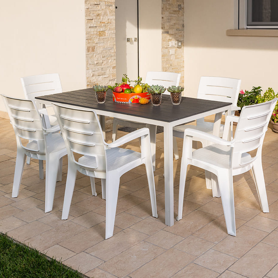 Thomas & Anita set pranzo giardino con 6 sedie e tavolo effetto legno
