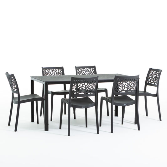 Thomas & Flora tavolo da giardino con 6 sedie dal design naturale, 6 sedie antracite, tavolo antracite