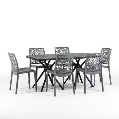 Oliver & Anna tavolo da giardino 158x84 cm con 6 sedie impilabili, 6 sedie grigio scuro, tavolo antracite