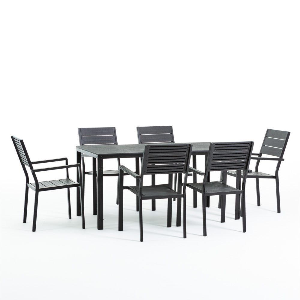Thomas & Adele set pranzo da esterno con 6 sedie effetto legno, colore antracite, dimensione tavolo 156x78 cm