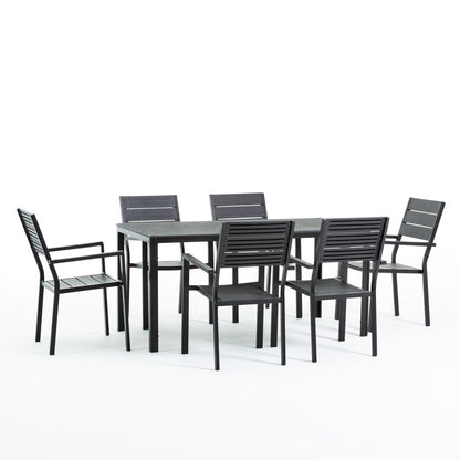 Thomas & Adele set pranzo da esterno con 6 sedie effetto legno, colore antracite, dimensione tavolo 156x78 cm