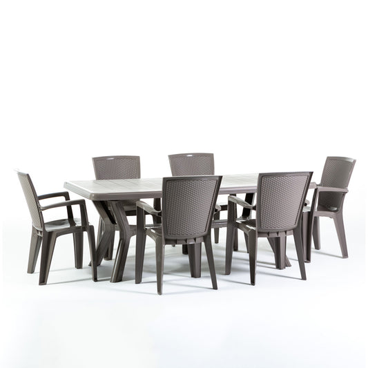 Samuel & Diana set da giardino con tavolo 200x95 cm e 6 sedie, 6 sedie tortora, tavolo tortora