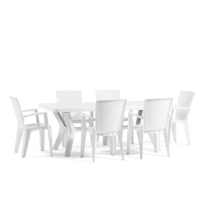 Samuel & Diana set da giardino con tavolo 200x95 cm e 6 sedie, 6 sedie bianco, tavolo bianco