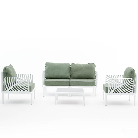 Kenzia – set da giardino di design divano, poltrone, tavolino, colore bianco & pistacchio