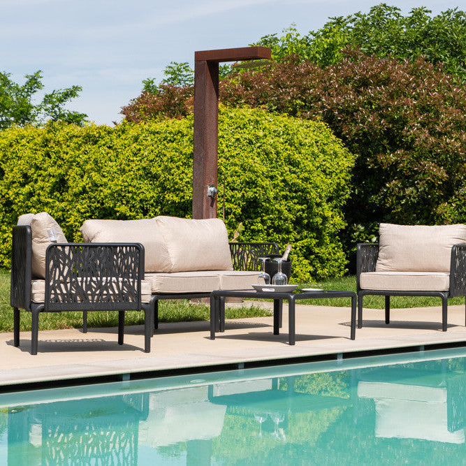 Hoya – set da giardino di design con divano, poltrone e tavolino