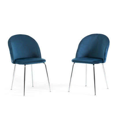 Sara – sedia in velluto con schienale trapuntato a quadri, colore blu, gambe argento