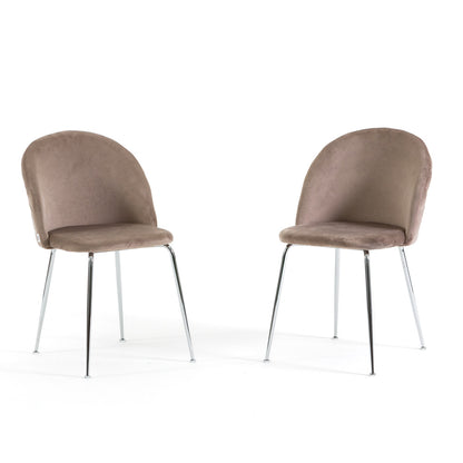 Sara – sedia in velluto con schienale trapuntato a quadri, colore tortora, gambe argento