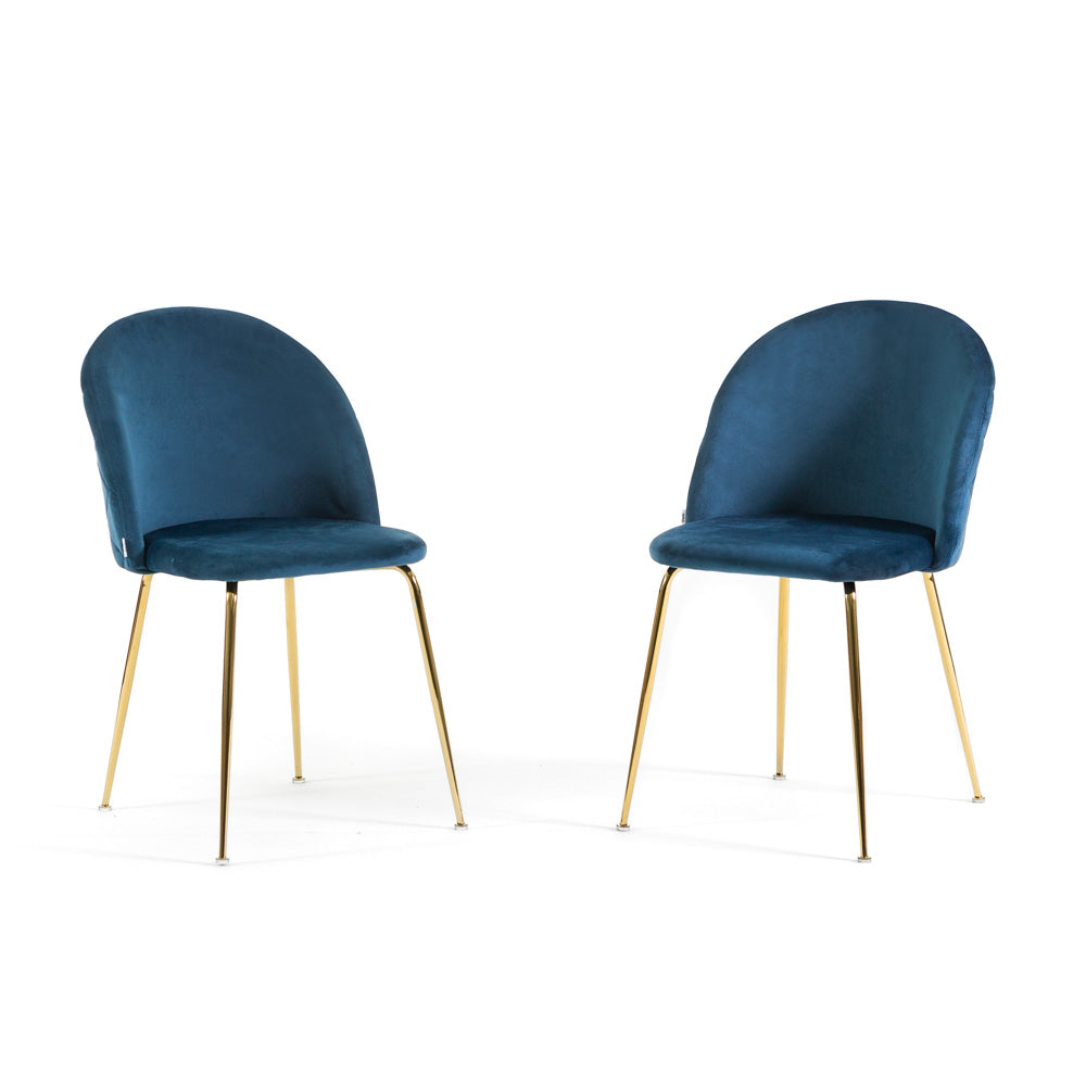 Sara – sedia in velluto con schienale trapuntato a quadri, colore blu, gambe oro