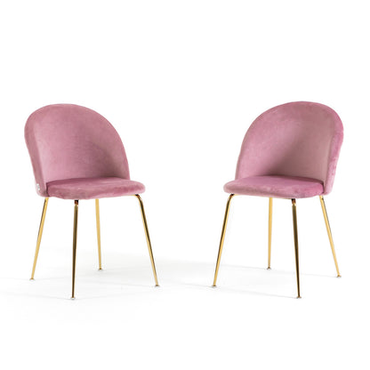 Sara – sedia in velluto con schienale trapuntato a quadri, colore rosa, gambe oro