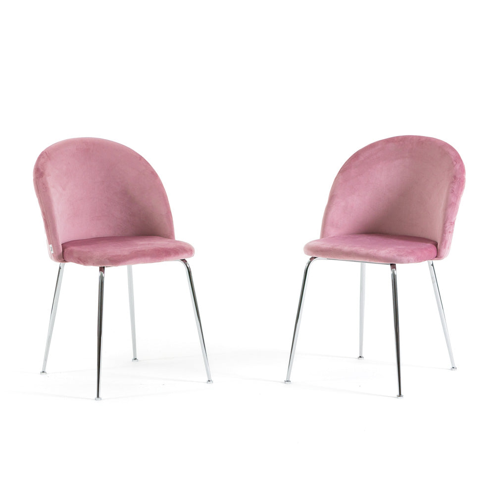Sara – sedia in velluto con schienale trapuntato a quadri, colore rosa, gambe argento