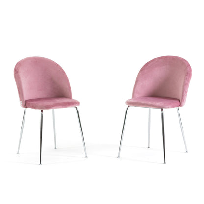 Sara – sedia in velluto con schienale trapuntato a quadri, colore rosa, gambe argento