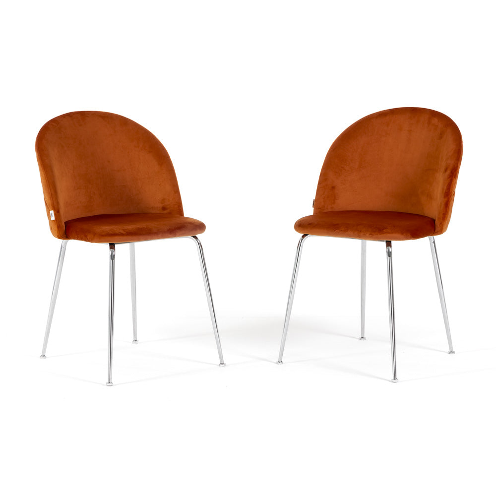 Sara – sedia in velluto con schienale trapuntato a quadri, colore ruggine, gambe argento
