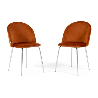 Sara – sedia in velluto con schienale trapuntato a quadri, colore ruggine, gambe argento